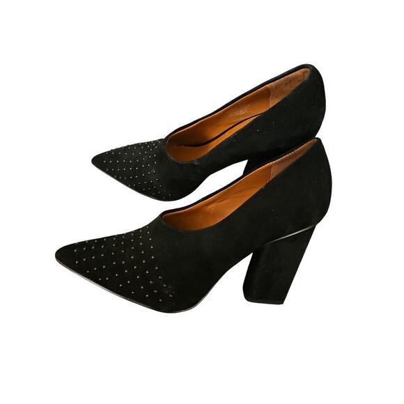 H by Halston Laurel black suede stud heels sz 6.5 SH70 - Picture 1 of 6